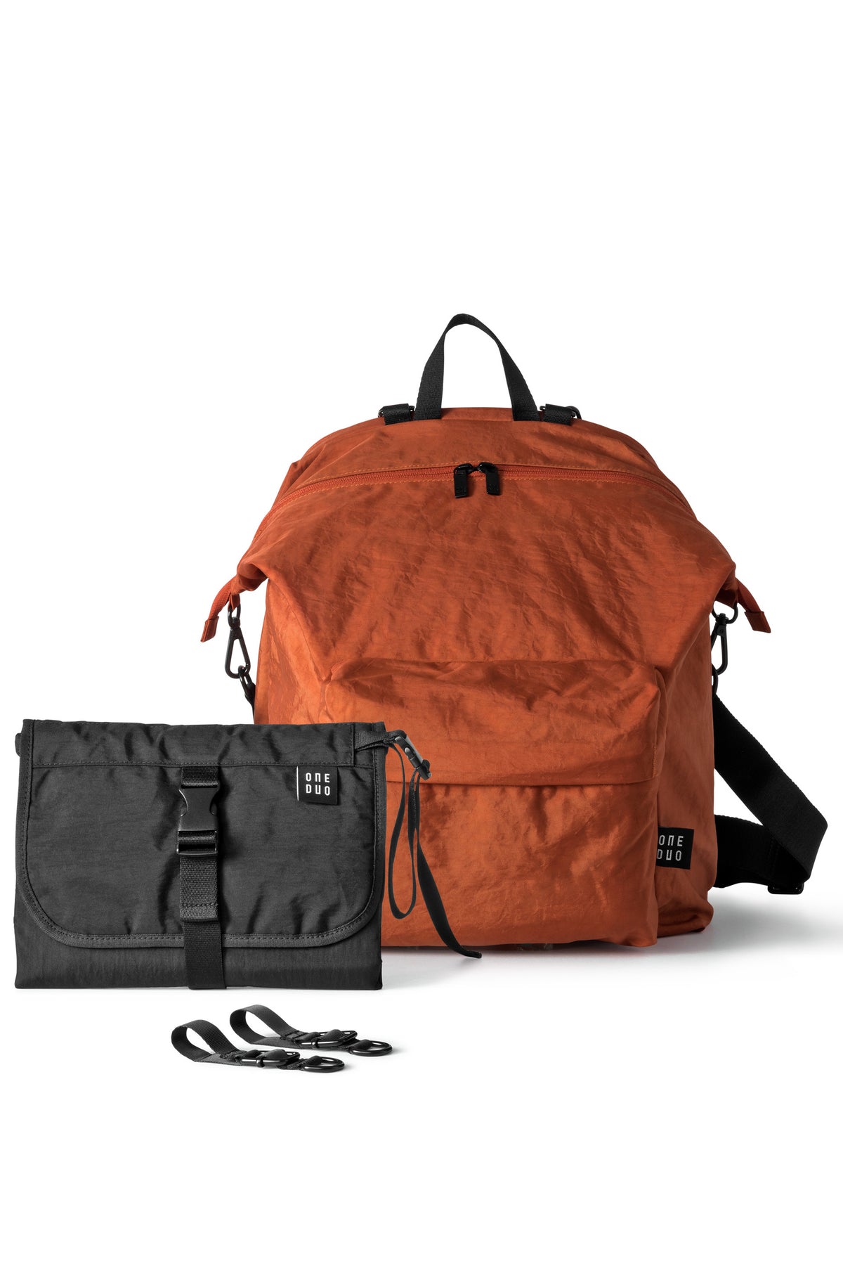 One Duo Designer Baby Diaper Bag, Classic Nylon, Big - Red Loam - source image 51694