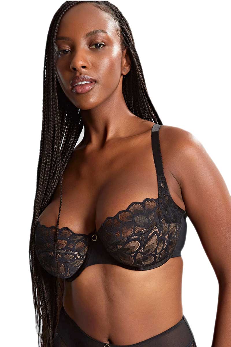 Panache Allure Stretch Lace Balcony Underwire Bra - Black/Latte - source image 67089