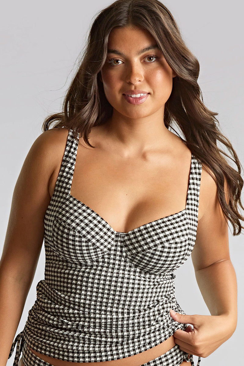Panache Gingham Iris Balcony Tankini - Black Gingham - source image 71607