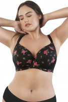 Parfait Casey Plunge Molded T-Shirt Bra - Black w Rose Print - source image 38025