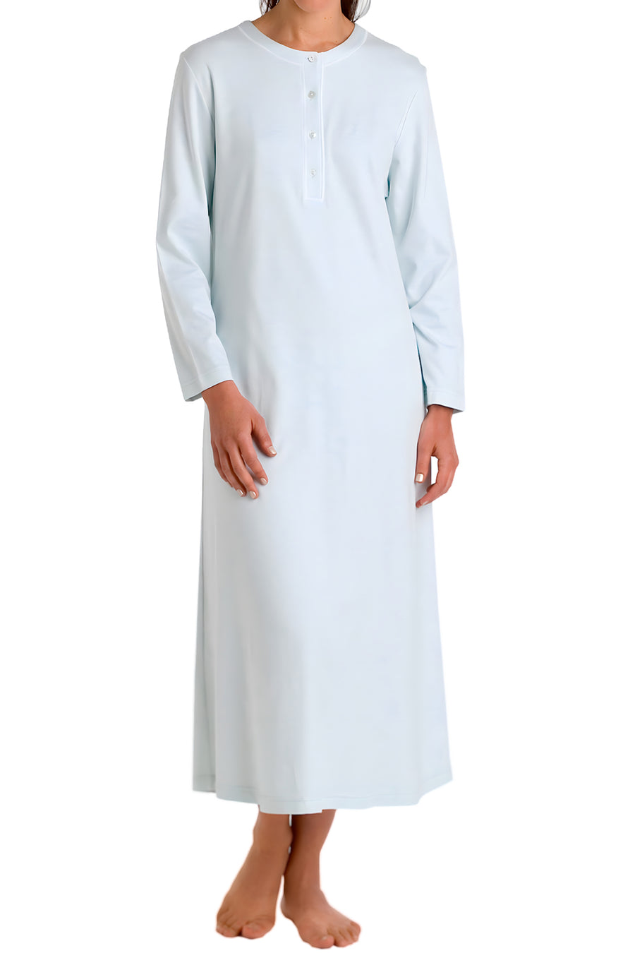 P.Jamas Butterknit Placket Gown, Long - Blue - source image 7696