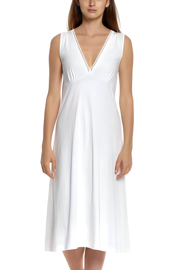 P.Jamas Lacy Jersey Sleeveless Nightgown - White - source image 64935