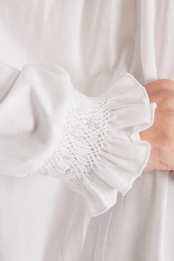 P.Jamas Tulipan Embroidered Long Sleeved Gown - White/Pink - source image 65057