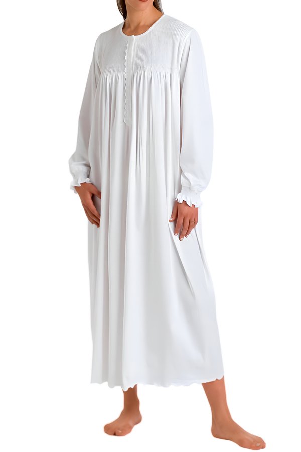 P.Jamas Tulipan Embroidered Long Sleeved Gown - White/Pink - source image 7713