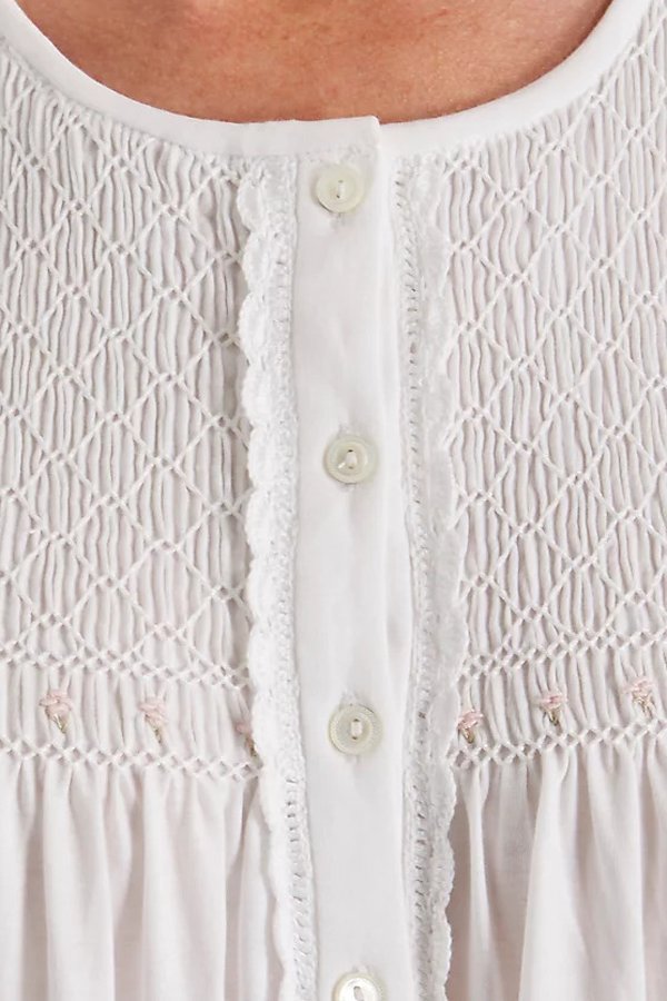 P.Jamas Tulipan Embroidered Long Sleeved Gown - White/Pink - source image 65056