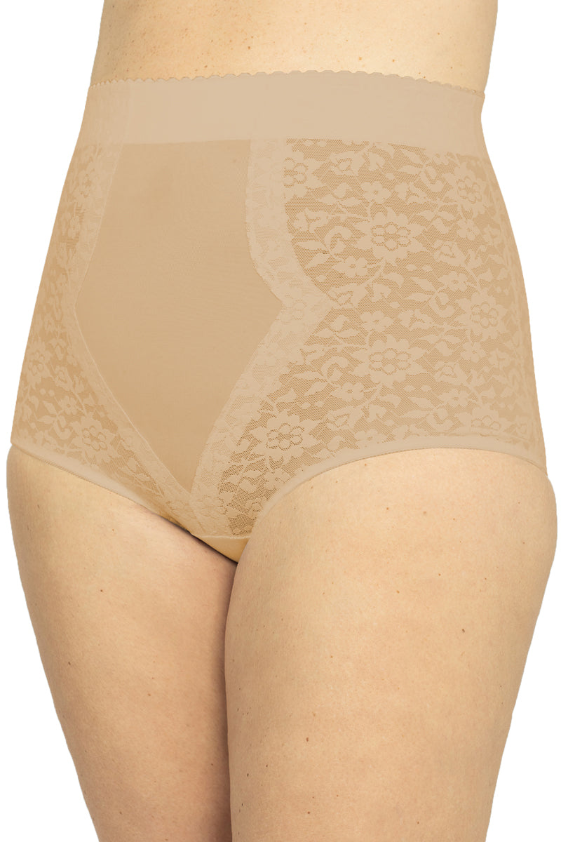 Plusform Instant Shaping Allover Lace Firm Control Two Way Shaping Brief - Beige - source image 54593