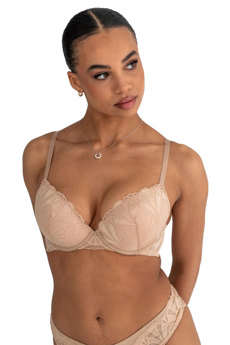 Pour Moi New Romance Padded Push-Up Plunge Bra - Almond - source image 67047