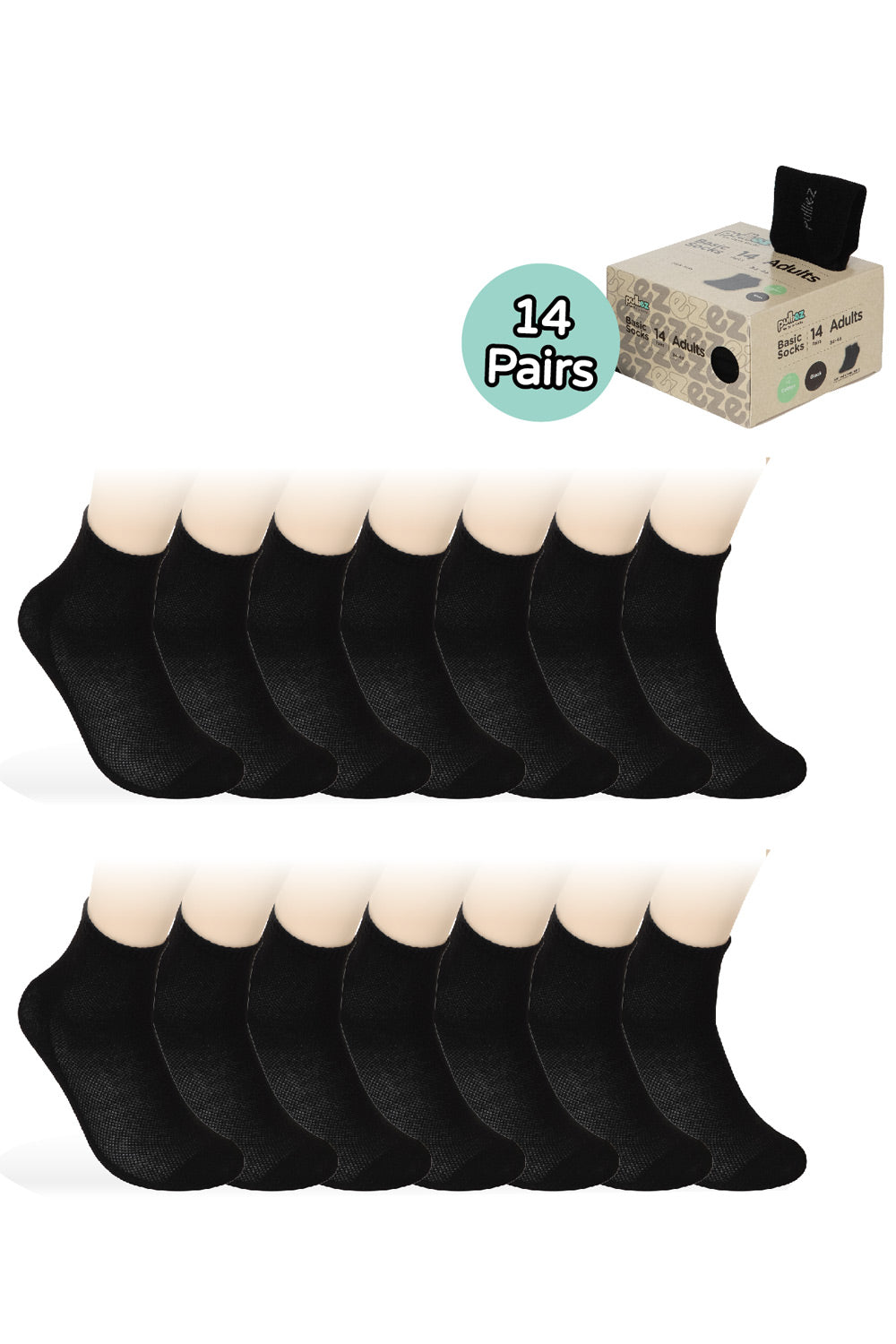 Pulliez Original Cotton Basic Tubular Adults Quarter Socks, 14-Pack