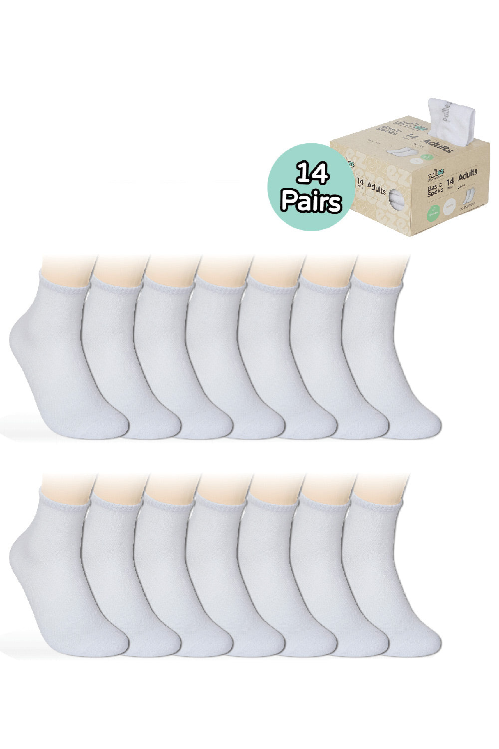 Pulliez Original Cotton Basic Tubular Adults Quarter Socks, 14-Pack