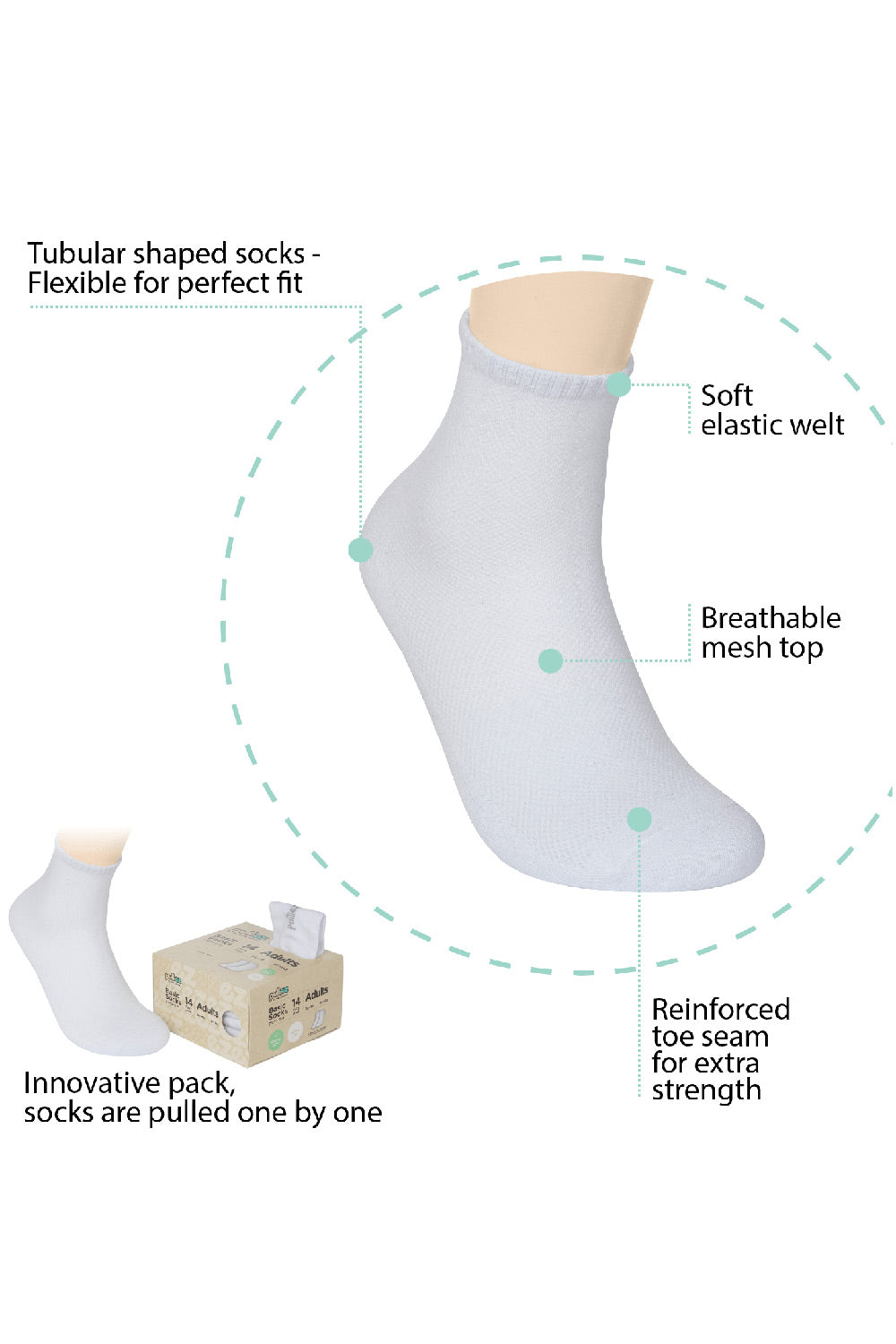 Pulliez Original Cotton Basic Tubular Adults Quarter Socks, 14-Pack