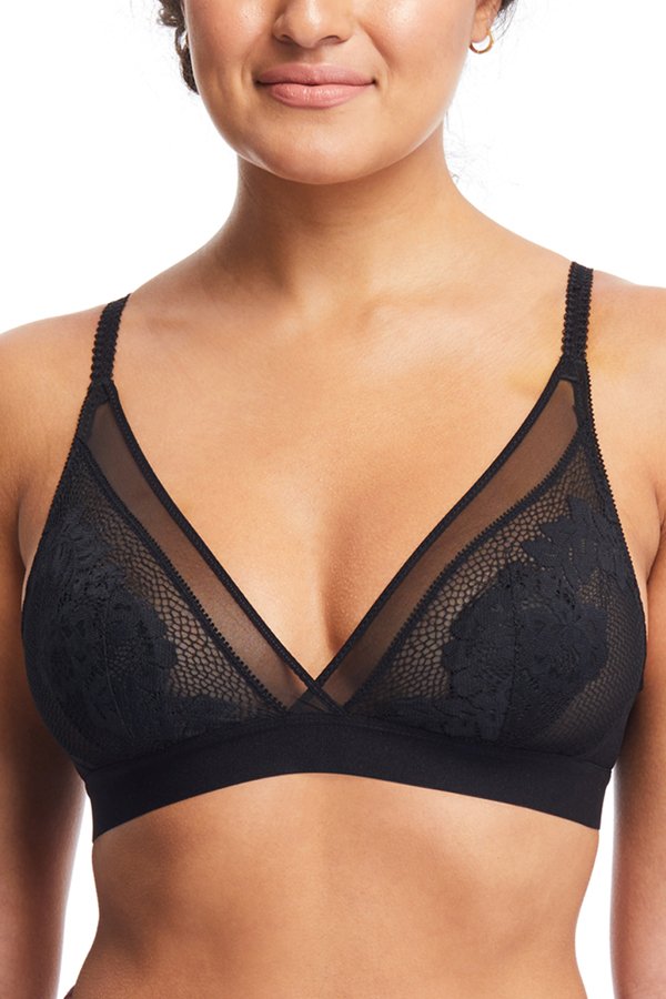 QT Intimates Lace and Mesh Bralette - Black - source image 56518