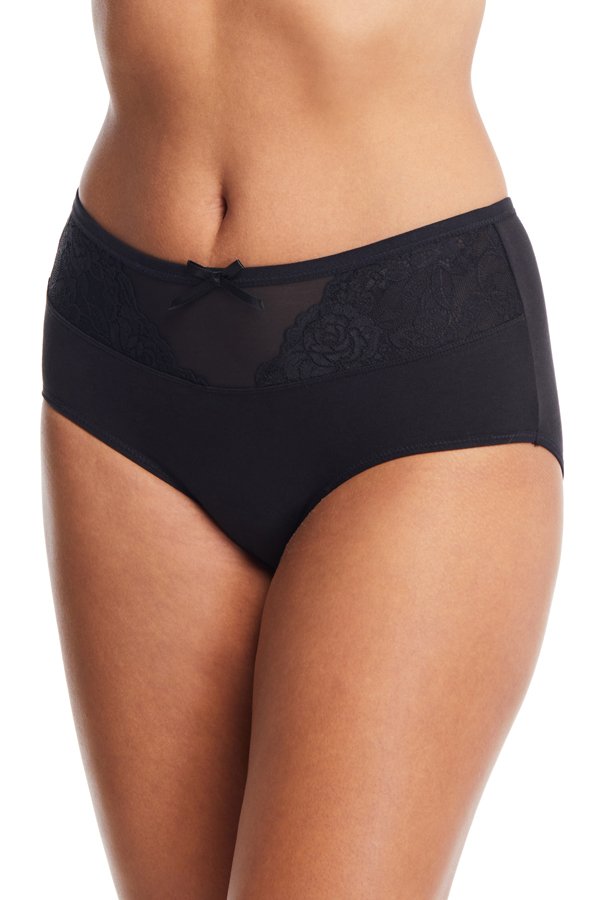 QT Intimates Modern Panty with Lace Insert - Black - source image 56532