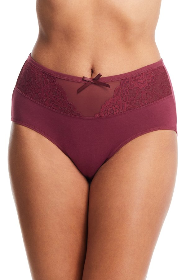 QT Intimates Modern Panty with Lace Insert - Bordeaux - source image 56536