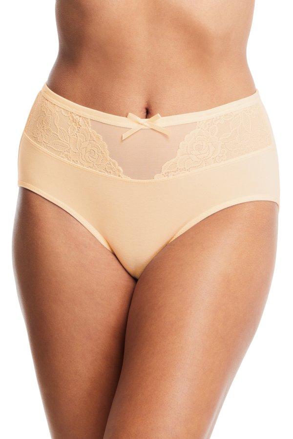 QT Intimates Modern Panty with Lace Insert - Sand - source image 56534