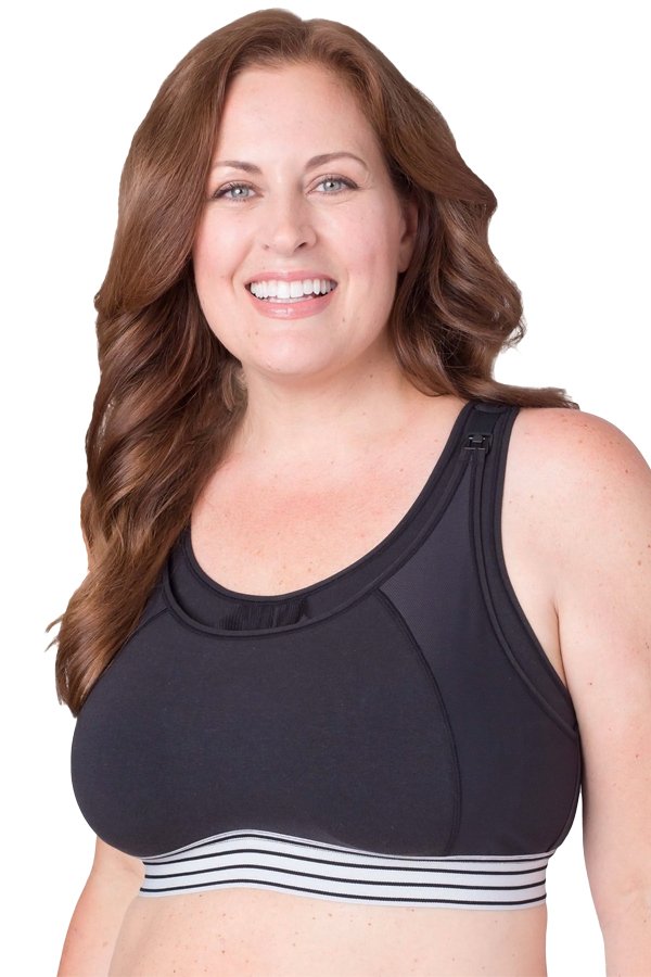 QT Intimates Nursing Sports Bra - Black/Stripe Elastic - source image 42676