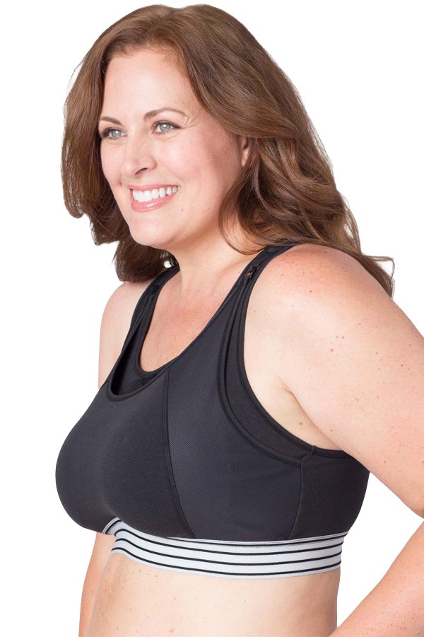 QT Intimates Nursing Sports Bra - Black/Stripe Elastic - source image 42677
