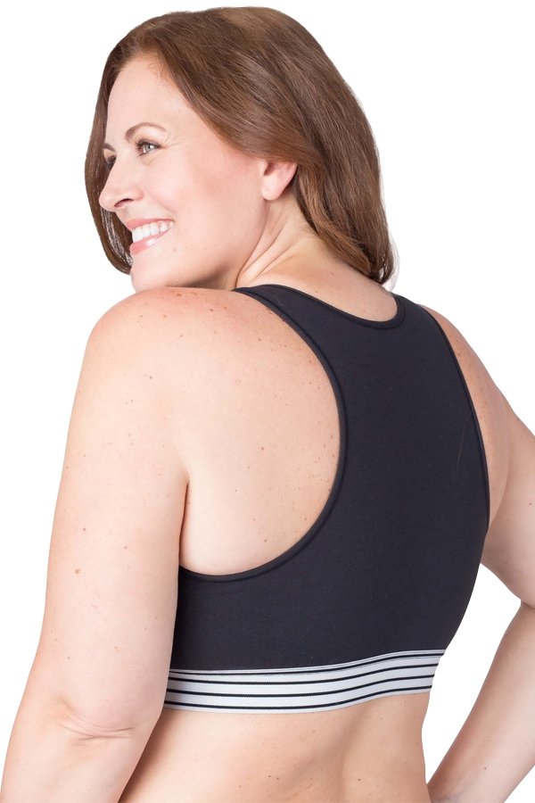QT Intimates Nursing Sports Bra - Black/Stripe Elastic - source image 42678