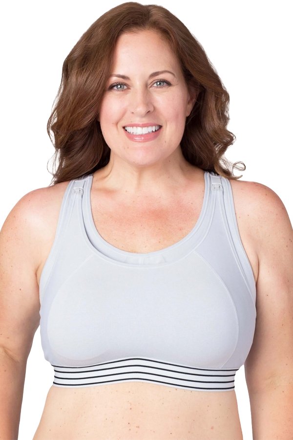 QT Intimates Nursing Sports Bra - Gray/Stripe Elastic - source image 42673
