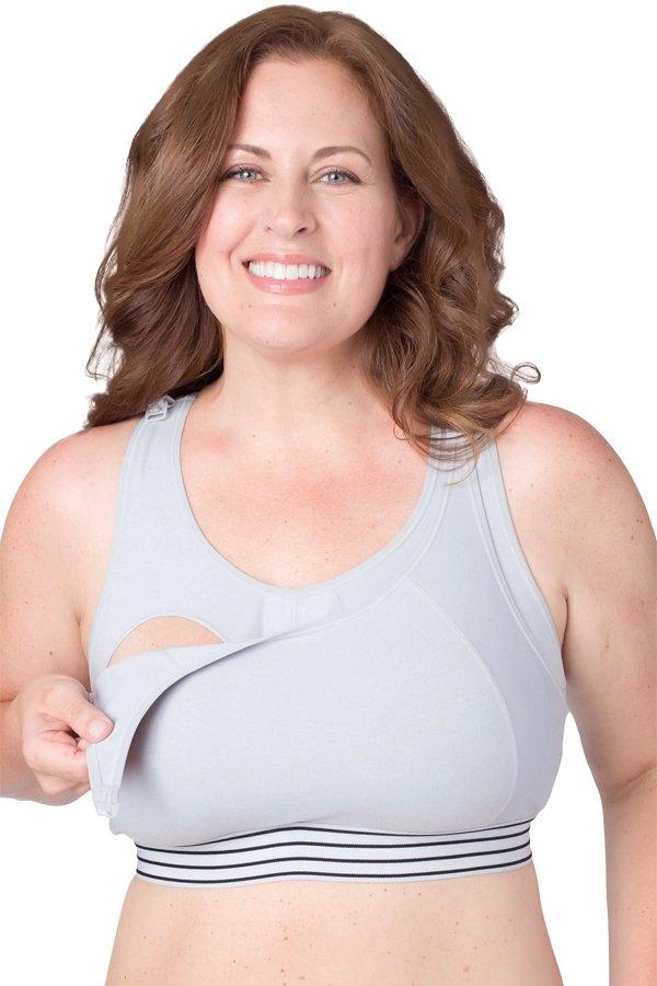 QT Intimates Nursing Sports Bra - Gray/Stripe Elastic - source image 42674