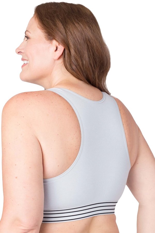 QT Intimates Nursing Sports Bra - Gray/Stripe Elastic - source image 42675