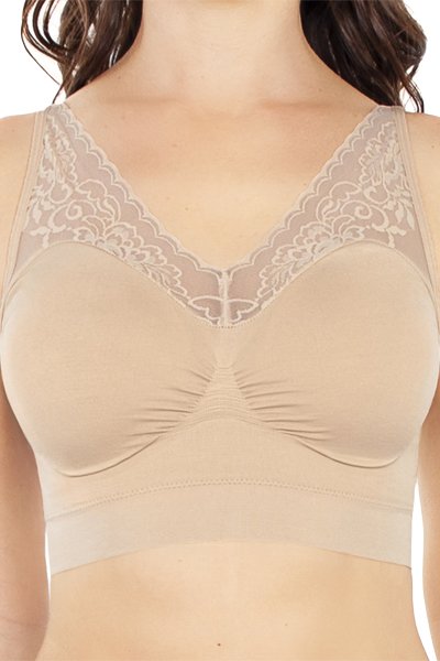 Rhonda Shear Leisure Bra with Lace Neck