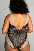 Rhonda Shear Up All Night Lace Bodysuit - Beige/Black - source image 73487