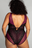 Rhonda Shear Up All Night Lace Bodysuit - Plum/Black - source image 73491