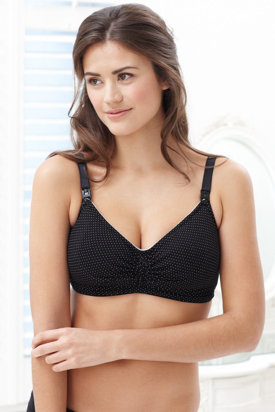Royce Blossom Wirefree Nursing Bra - Black/White Spot - source image 10980