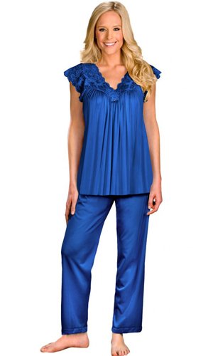 Shadowline Lingerie by Velrose Lace Cap Sleeve Pajama Set - Navy - source image 46300
