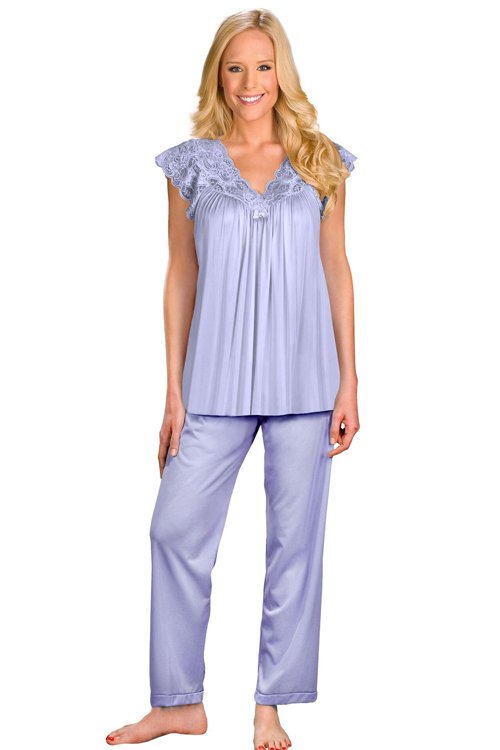 Shadowline Lingerie by Velrose Lace Cap Sleeve Pajama Set - Peri Frost - source image 46301