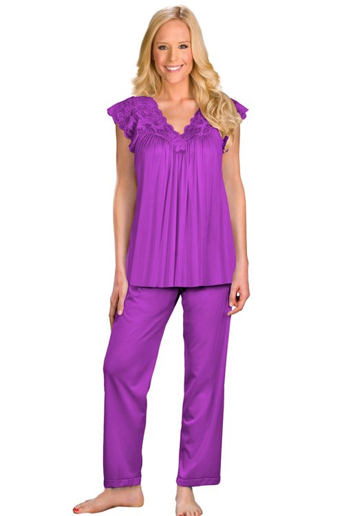 Shadowline Lingerie by Velrose Lace Cap Sleeve Pajama Set - Purple - source image 46302