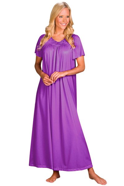Shadowline Lingerie by Velrose Long Flutter Sleeve Nightgown - Purple - source image 56566