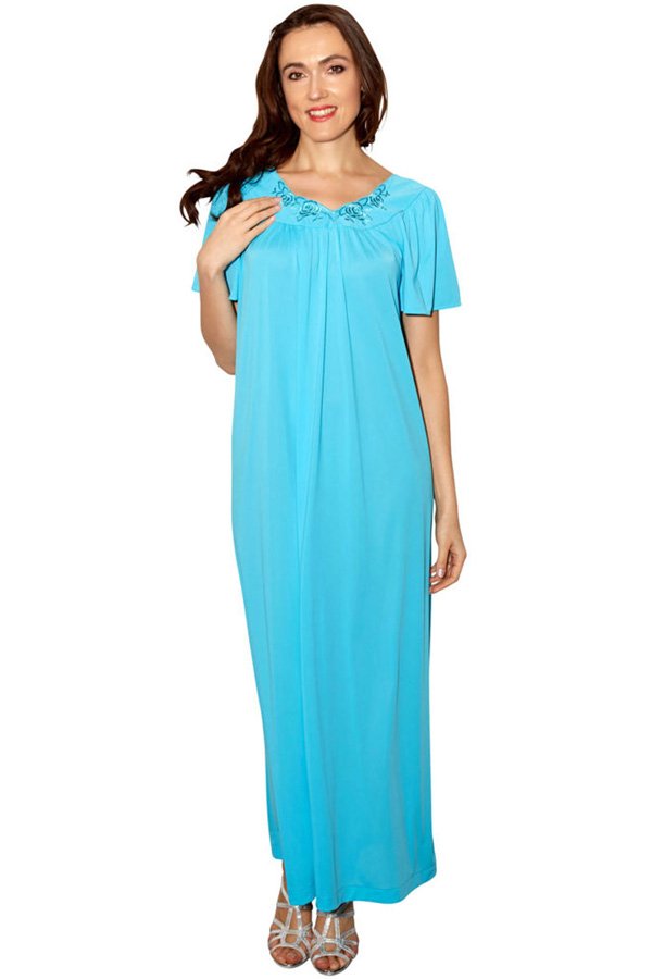 Shadowline Lingerie by Velrose Long Flutter Sleeve Nightgown - Turquoise - source image 46330
