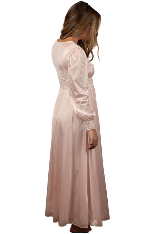 Shadowline Lingerie by Velrose Long Lace Bodice Button Down Robe - Blush