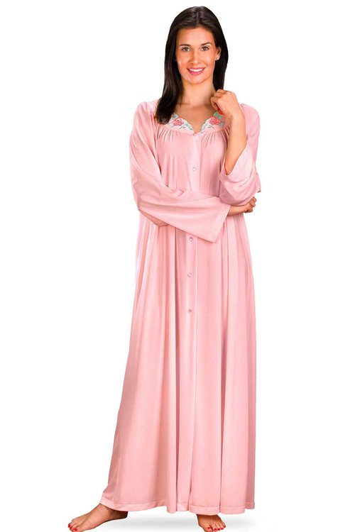 Shadowline Lingerie by Velrose Long Sleeve Button Down Robe - Pink - source image 46263