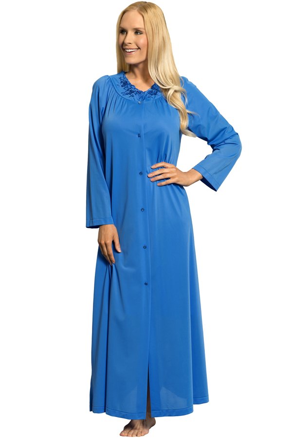 Shadowline Lingerie by Velrose Long Sleeve Button Down Robe - Sapphire - source image 46264