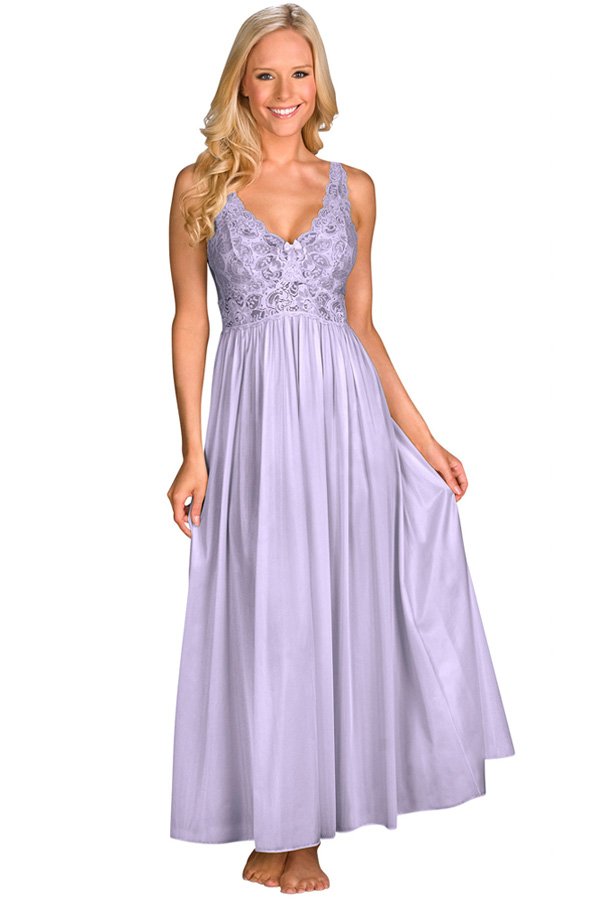 Shadowline Lingerie by Velrose Long Stretch Lace Bodice Nightgown - Peri Frost - source image 46275