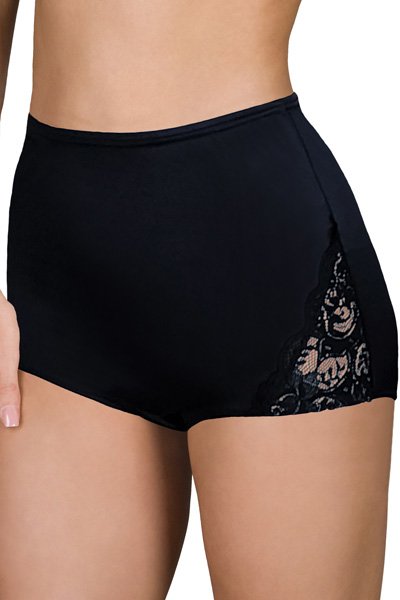 Shadowline Lingerie by Velrose Nylon Full Brief Panty with Lace, 3-Pack - Black - source image 56685