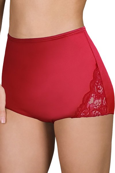 Shadowline Lingerie by Velrose Nylon Full Brief Panty with Lace, 3-Pack - Red - source image 56684