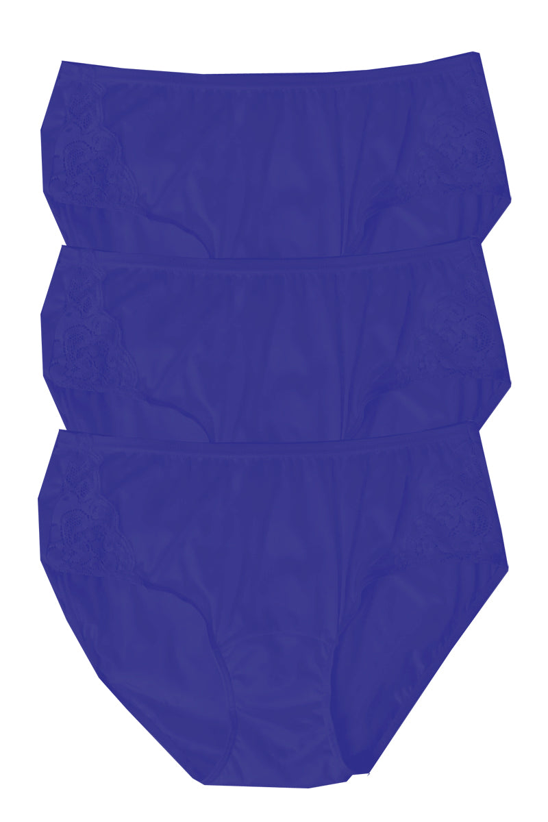 Shadowline Lingerie by Velrose Nylon Hipster Panty with Lace, 3-Pack - Navy - source image 61735
