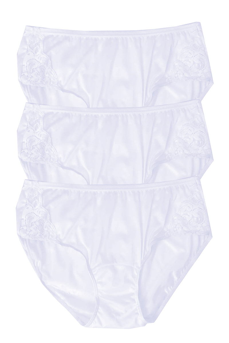 Shadowline Lingerie by Velrose Nylon Hipster Panty with Lace, 3-Pack - Silver - source image 61736