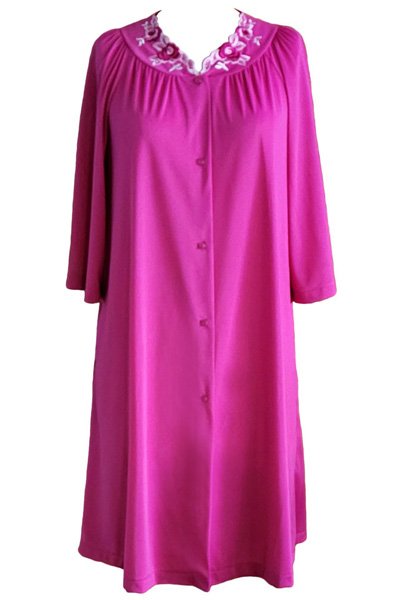 Shadowline Lingerie by Velrose Short 3/4 Sleeve Button Down Robe - Raspberry - source image 56565