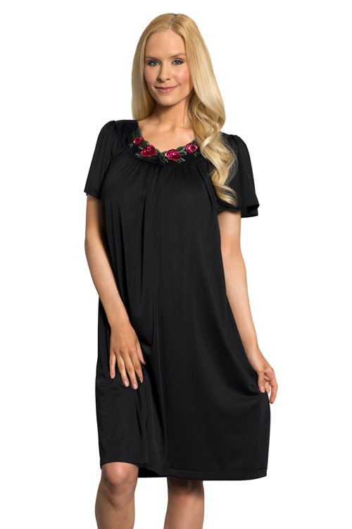 Shadowline Lingerie by Velrose Short Flutter Sleeve Nightgown - Black - source image 46355
