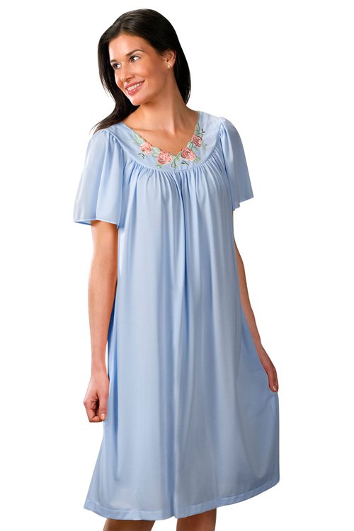 Shadowline Lingerie by Velrose Short Flutter Sleeve Nightgown - Blue - source image 46352