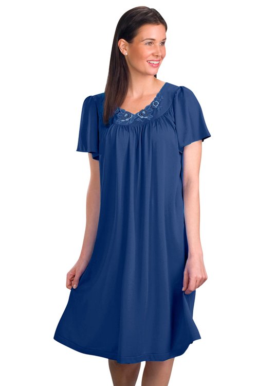 Shadowline Lingerie by Velrose Short Flutter Sleeve Nightgown - Navy - source image 46353