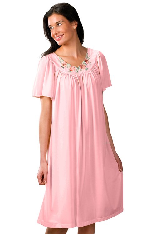 Shadowline Lingerie by Velrose Short Flutter Sleeve Nightgown - Pink - source image 46356