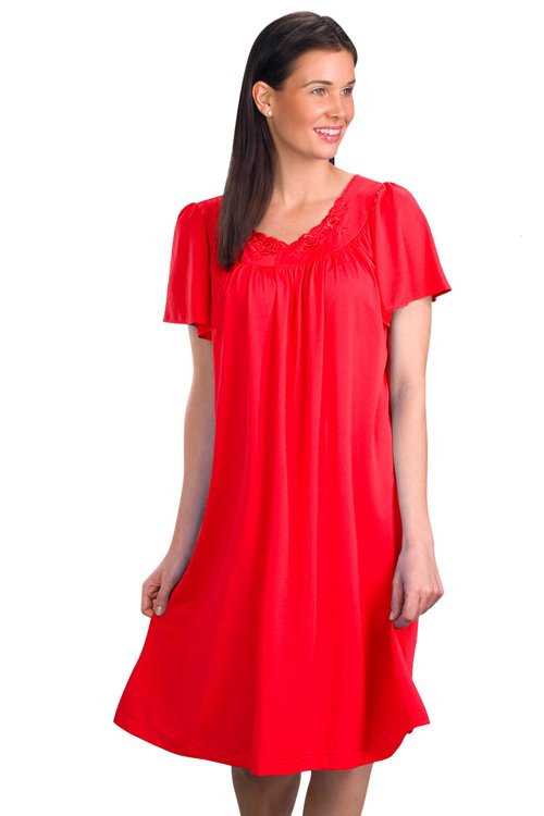 Shadowline Lingerie by Velrose Short Flutter Sleeve Nightgown - Red - source image 46358