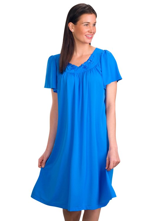 Shadowline Lingerie by Velrose Short Flutter Sleeve Nightgown - Sapphire - source image 46357