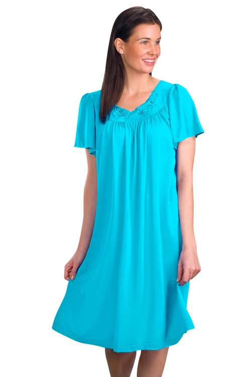 Shadowline Lingerie by Velrose Short Flutter Sleeve Nightgown - Turquoise - source image 46354