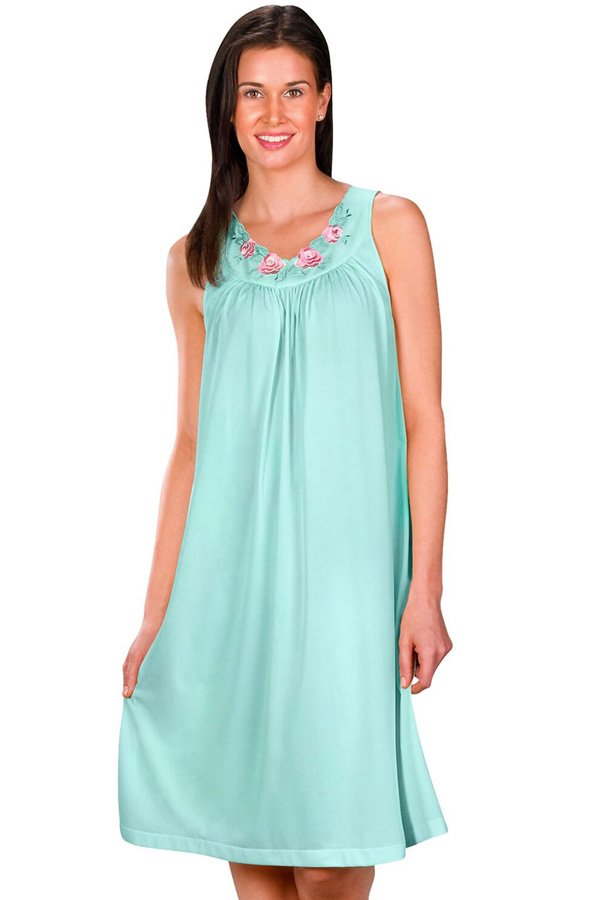 Shadowline Lingerie by Velrose Short Sleeveless Nightgown - Seafoam - source image 46368